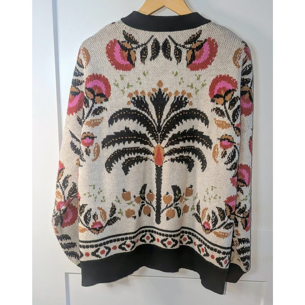 Farm Rio Palms Paradise Sand Knit Wool Blend Cardigan Sweater Size XL - Picture 4 of 8
